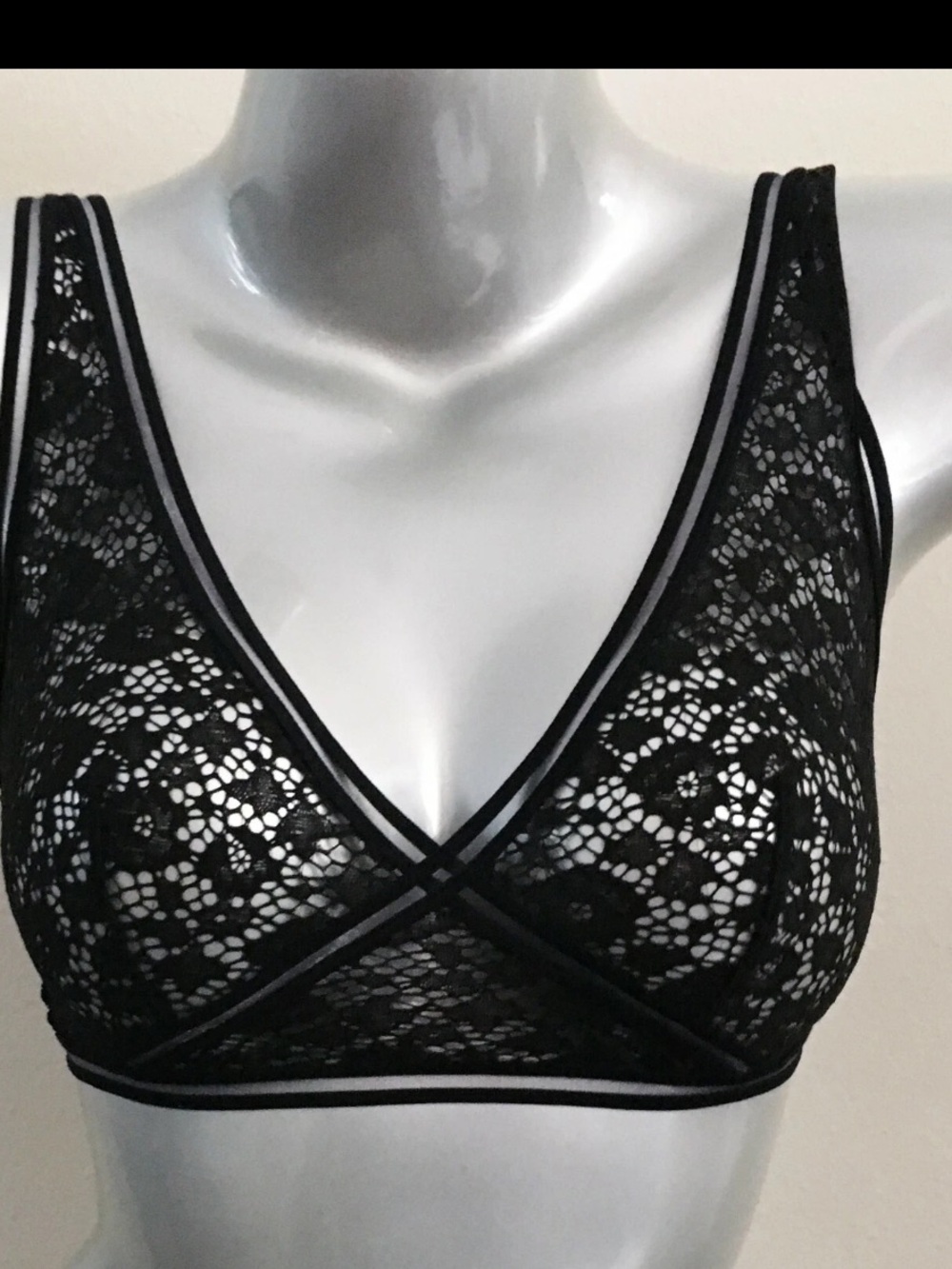 Victoria's Secret Black Lace V-Neck Bralette with Strappy Trim